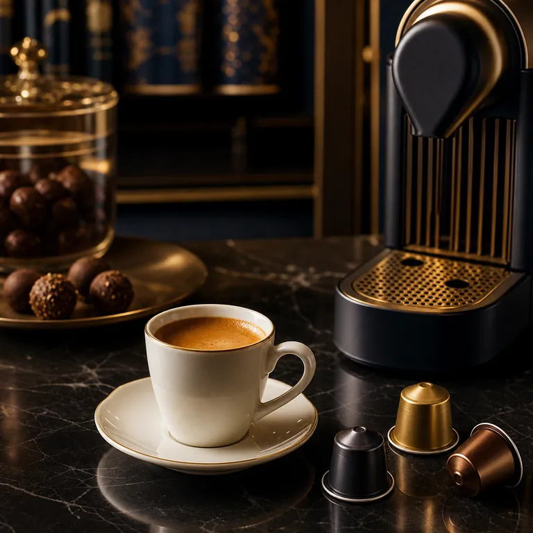 Φλιτζάνι espresso και μηχανή καφέ με κάψουλες